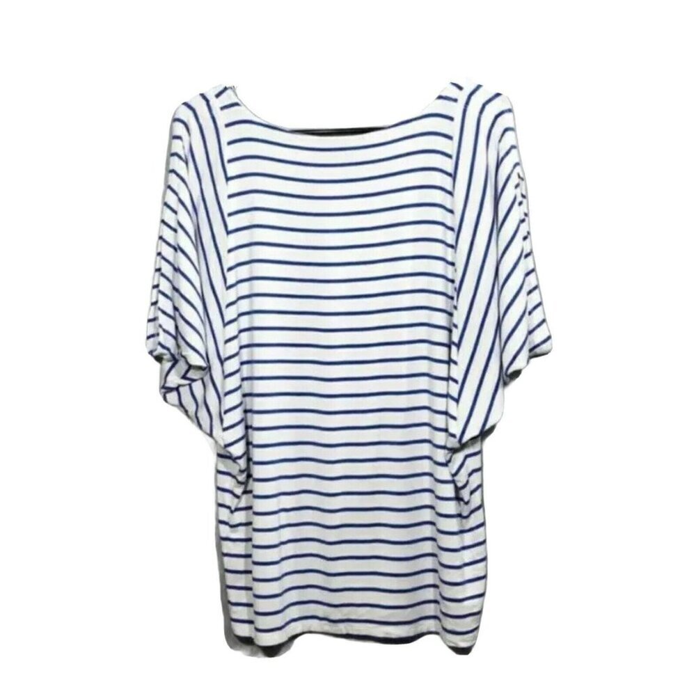 Dana Bachman Women Blouse Size S TShirt Blue Stripe Wide Loose Hippie Relax Top